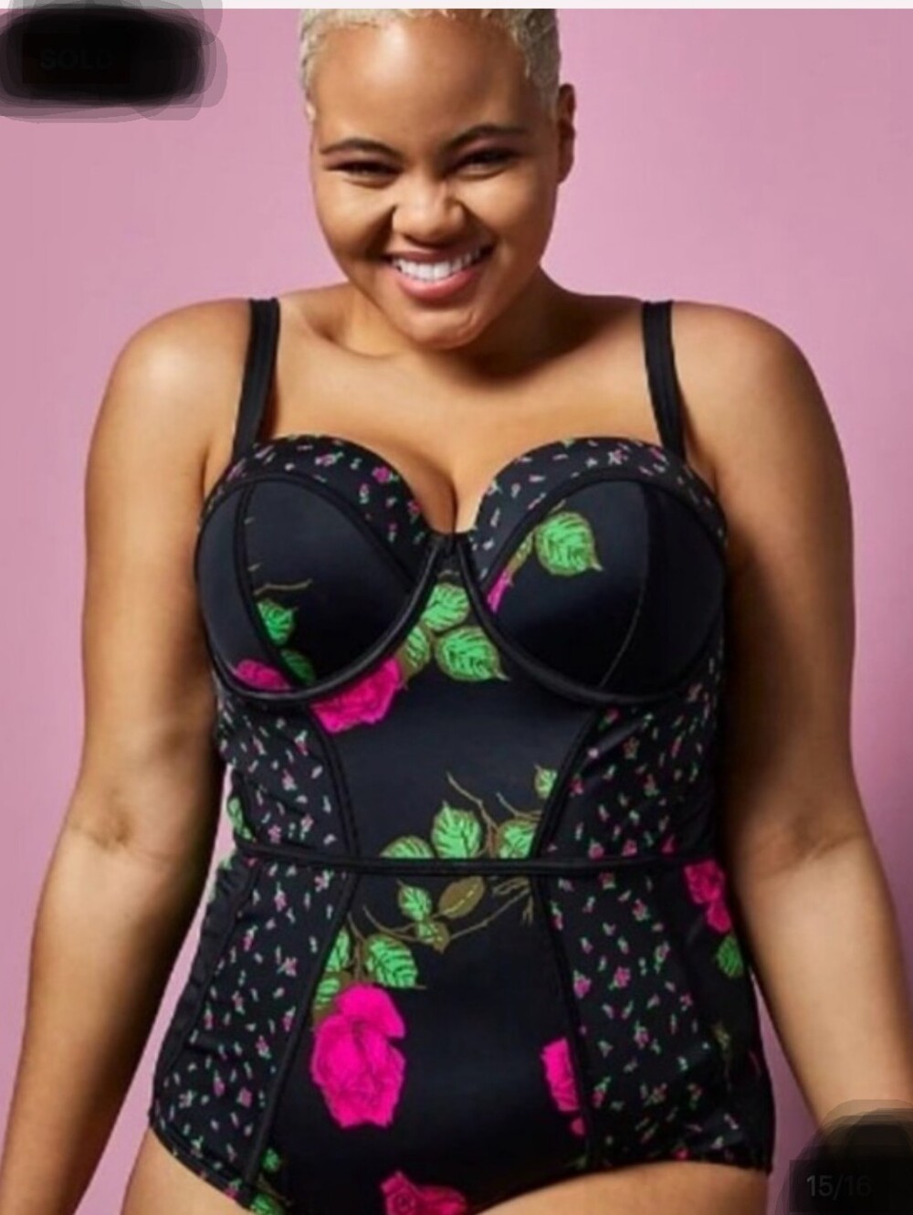 NWOT Torrid x Betsy Johnson Black Pink Rose Print Swimsuit Size 1   14   16   1X